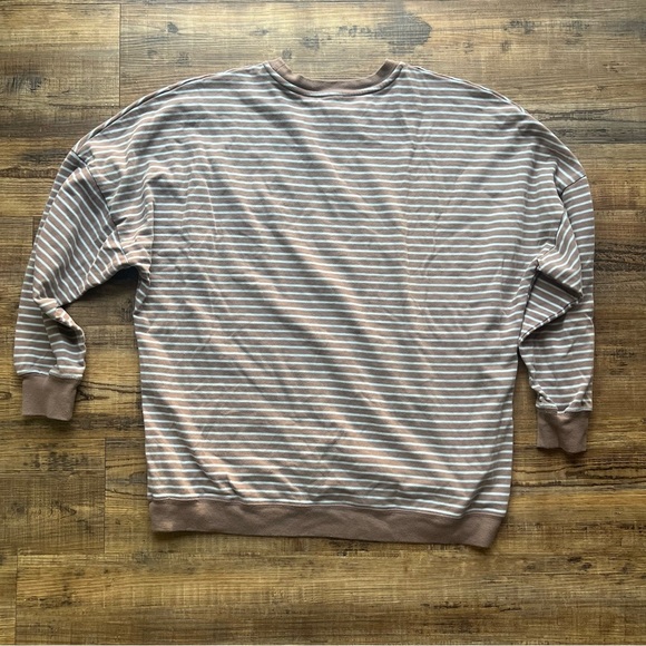 Zyia Women S Small Brown Blue Stripe Pullover Top Long Sleeve Crop Drop Shoulder - Picture 6 of 6